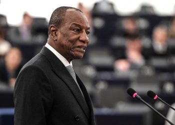 Guinean President Alpha Conde addresses MPs during a plenary session at the European Parliament on May 29, 2018 in Strasbourg, eastern France. (Photo by FREDERICK FLORIN / AFP)        (Photo credit should read FREDERICK FLORIN/AFP/Getty Images)
