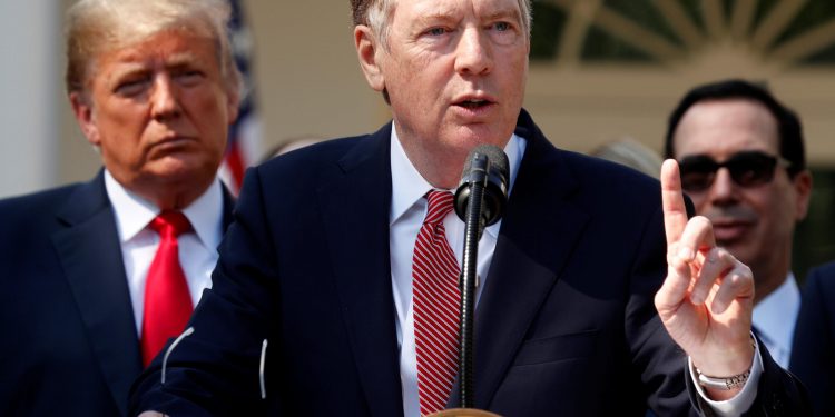 U.S. Trade Representative Robert Lighthizer discusses the United States-Mexico-Canada Agreement as President Trump and Treasury Secretary Steven Mnuchin look on Oct. 1, 2018. Lighthizer is now the chief U.S. negotiator in trade talks with China.