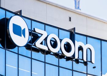 September 3, 2019 San Jose / CA / USA - Close up of Zoom sign at their HQ in Silicon Valley; Zoom Video Communications is a company that provides remote conferencing services using cloud computing