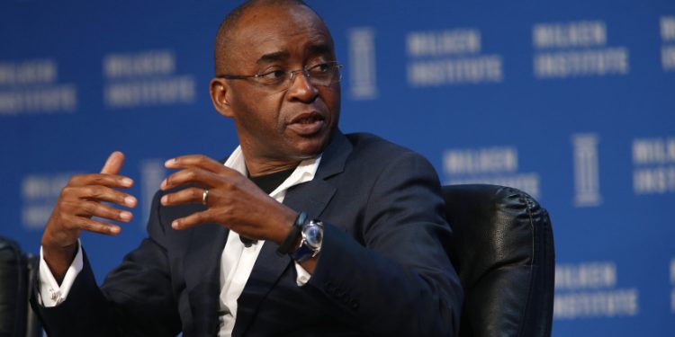 Strive Masiyiwa, founder and chairman of Econet Wireless Global Ltd., speaks during the annual Milken Institute Global Conference in Beverly Hills , California, U.S., on Monday, May 2, 2016. The conference gathers attendees to explore solutions to today's most pressing challenges in financial markets, industry sectors, health, government and education. Photographer: Patrick T. Fallon/Bloomberg via Getty Images