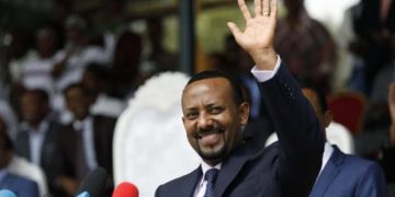 New Ethiopian Prime Minister Abiy Ahmed reacts during his rally in Ambo, about 120km west of Addis Ababa, Ethiopia, on April 11, 2018. / AFP PHOTO / Zacharias Abubeker        (Photo credit should read ZACHARIAS ABUBEKER/AFP/Getty Images)