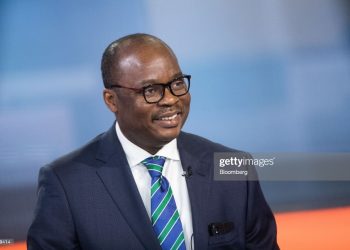 Ernest Addison, governor of the Bank of Ghana, reacts during a Bloomberg Television interview in London, U.K., on Tuesday, Oct. 23, 2018. The global policy tightening cycle could cause "significant challenges" for Ghana after the nation cut its key lending rate to a four-year low, Addison said during the interview. Photographer: Chris Ratcliffe/Bloomberg via Getty Images