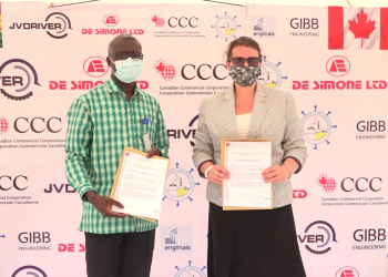 General Manager, Special Duties of GPHA, George Bredu (left) and Canadian High Commissioner to Ghana, Kati Csaba (right) during handing over ceremony