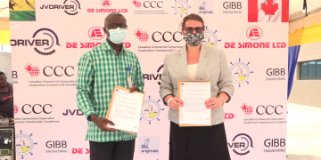 General Manager, Special Duties of GPHA, George Bredu (left) and Canadian High Commissioner to Ghana, Kati Csaba (right) during handing over ceremony