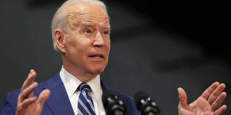 U.S. President Joe Biden speaks during a news conference with Virginia Governor Ralph Northam as they meet to discuss the state's progress against the coronavirus disease (COVID-19) pandemic at Sportrock Climbing Centers in Alexandria, Virginia, May 28, 2021.   REUTERS/Evelyn Hockstein