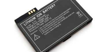 Lithium ion battery for electronic devices isolated on white