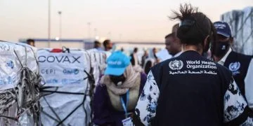 KHARTOUM, SUDAN- MARCH 03: First badge of AstraZeneca/Oxford coronavirus (COVID-19) vaccines, are being unloaded from a plane upon arrival at Khartoum International Airport in Khartoum, Sudan on March 03, 2021. First badge of total 820,000 vaccines, sent by World Health Organisation's (WHO) COVAX, a program working for global equitable access to COVID-19 vaccines and provided by United Nations International Children's Emergency Fund (UNICEF) arrived at the Khartoum International Airport in the Sudanese capital. (Photo by Mahmoud Hjaj/Anadolu Agency via Getty Images)