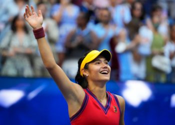 Sep 11, 2021; Flushing, NY, USA; Emma Raducanu of Great Britain celebrates after her match against Leylah Fernandez of Canada (not pictured) in the women's singles final on day thirteen of the 2021 U.S. Open tennis tournament at USTA Billie Jean King National Tennis Center. Mandatory Credit: Robert Deutsch-USA TODAY Sports