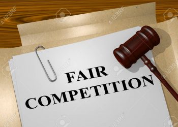 3D illustration of "FAIR COMPETITION" title on legal document