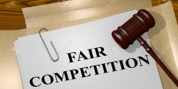 3D illustration of "FAIR COMPETITION" title on legal document