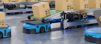 Robots efficiently sorting hundreds of parcels per hour(Automated guided vehicle) AGV.3d rendering