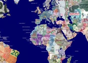 Detailed map of the world in all the world's currencies.
