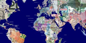 Detailed map of the world in all the world's currencies.