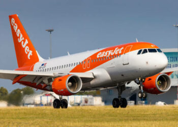 PRAGUE, CZECH REPUBLIC - JULY 21: Airbus A319 of EasyJet  arrival to PRG Airport in Prague on July 21, 2019. Easyjet is a the second largest low cost airliner in Europe.