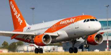 PRAGUE, CZECH REPUBLIC - JULY 21: Airbus A319 of EasyJet  arrival to PRG Airport in Prague on July 21, 2019. Easyjet is a the second largest low cost airliner in Europe.