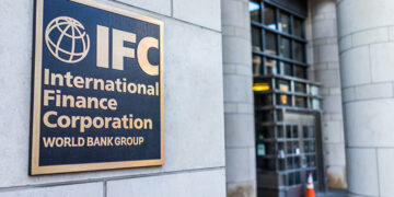 Washington DC, USA - March 4, 2017: IFC entrance with sign of International Finance Corporation World Bank Group