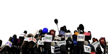 Microphones during press conference
