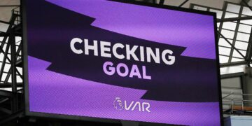 Soccer Football - Premier League - Manchester City v Aston Villa - Etihad Stadium, Manchester, Britain - October 26, 2019  The big screen displays a VAR review message for a goal scored by Manchester City's Kevin De Bruyne          REUTERS/Phil Noble  EDITORIAL USE ONLY. No use with unauthorized audio, video, data, fixture lists, club/league logos or "live" services. Online in-match use limited to 75 images, no video emulation. No use in betting, games or single club/league/player publications.  Please contact your account representative for further details.