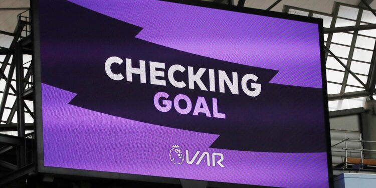 Soccer Football - Premier League - Manchester City v Aston Villa - Etihad Stadium, Manchester, Britain - October 26, 2019  The big screen displays a VAR review message for a goal scored by Manchester City's Kevin De Bruyne          REUTERS/Phil Noble  EDITORIAL USE ONLY. No use with unauthorized audio, video, data, fixture lists, club/league logos or "live" services. Online in-match use limited to 75 images, no video emulation. No use in betting, games or single club/league/player publications.  Please contact your account representative for further details.
