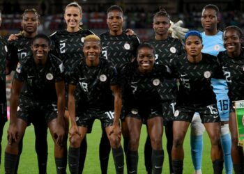 BRISBANE, AUSTRALIA - JULY 31: Nigeria players pose for a team photo prior to the FIFA Women's World Cup Australia & New Zealand 2023 Group B match between Ireland and Nigeria at Brisbane Stadium on July 31, 2023 in Brisbane / Meaanjin, Australia. (Photo by Justin Setterfield/Getty Images)