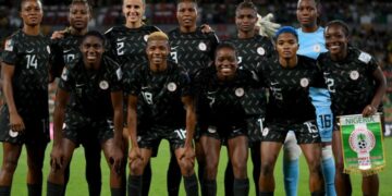 BRISBANE, AUSTRALIA - JULY 31: Nigeria players pose for a team photo prior to the FIFA Women's World Cup Australia & New Zealand 2023 Group B match between Ireland and Nigeria at Brisbane Stadium on July 31, 2023 in Brisbane / Meaanjin, Australia. (Photo by Justin Setterfield/Getty Images)