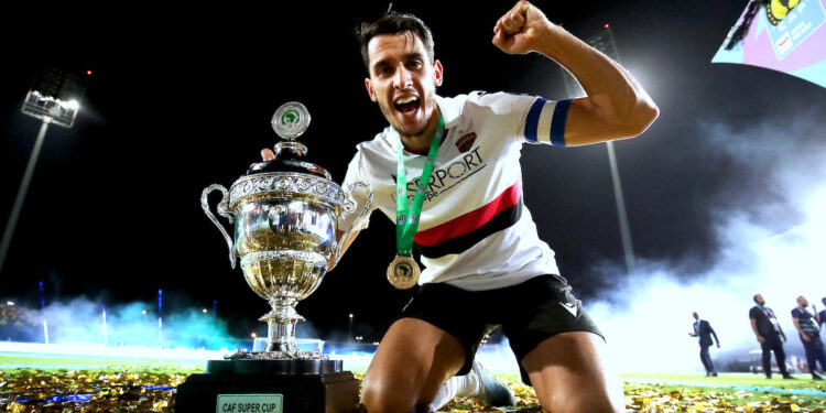 Zineddine Belaid of USM Alger celebrate trophy during the 2023 CAF Super Cup Al Ahly and USM Alger at King Fahd International Stadium in Taif, Saudi Arabia on 15 September 2023 ©Weam MostafaBackpagePix