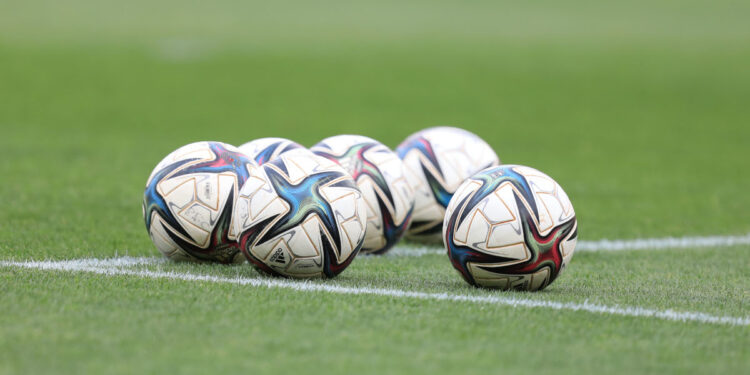 POLOKWANE, SOUTH AFRICA - NOVEMBER 20: Soccer balls during the DStv Premiership match between Baroka FC and Chippa United at Peter Mokaba Stadium on November 20, 2021 in Polokwane, South Africa. (Photo by Philip Maeta/Gallo Images)