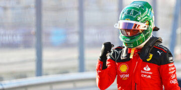 AUSTIN, TEXAS - OCTOBER 20: Pole position qualifier Charles Leclerc of Monaco celebrates in parc ferme during qualifying ahead of the F1 Grand Prix of United States at Circuit of The Americas on October 20, 2023 in Austin, Texas. (Photo by Mark Thompson/Getty Images)