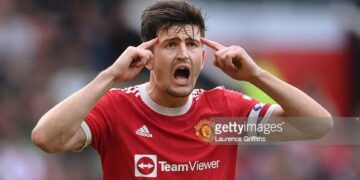 MANCHESTER, ENGLAND - SEPTEMBER 25: Harry Maguire of Manchester United looks on during the Premier League match between Manchester United and Aston Villa at Old Trafford on September 25, 2021 in Manchester, England. (Photo by Laurence Griffiths/Getty Images)