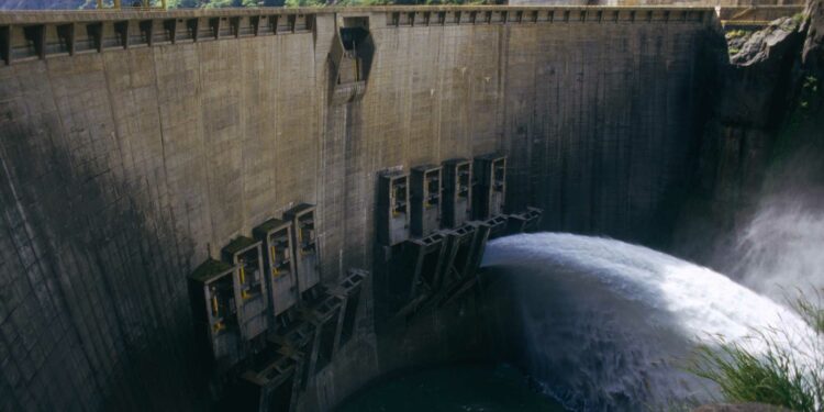 Spray of water coming out of Cahora Bassa's dam, the biggest one in the southern part of Africa. | Location: Cahora Bassa, Mozambique.  (Photo by Patrick Durand/Sygma via Getty Images)