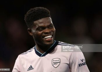 LONDON, ENGLAND - AUGUST 05:  Thomas Partey of Arsenal smiles following the Premier League match between Crystal Palace and Arsenal FC at Selhurst Park on August 05, 2022 in London, England. (Photo by Julian Finney/Getty Images)