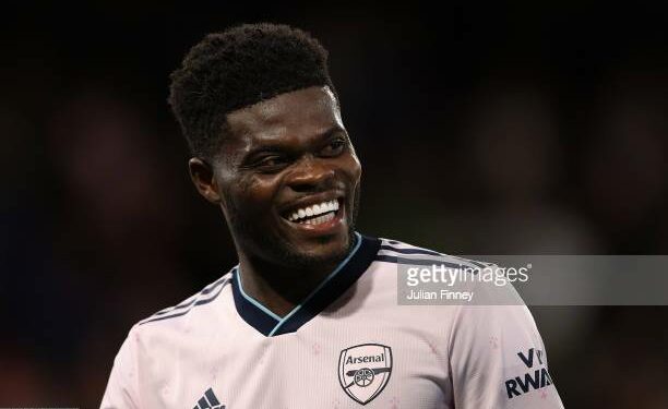 LONDON, ENGLAND - AUGUST 05:  Thomas Partey of Arsenal smiles following the Premier League match between Crystal Palace and Arsenal FC at Selhurst Park on August 05, 2022 in London, England. (Photo by Julian Finney/Getty Images)