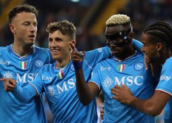 UDINE, ITALY - MAY 06: Victor Osimhen of Napoli celebrates his goal during the Serie A TIM match between Udinese Calcio and SSC Napoli at Dacia Arena on May 06, 2024 in Udine, Italy. (Photo by Image Photo Agency/Getty Images)