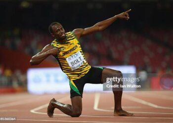 BEIJING, CHINA - AUGUST 27:  Usain Bolt of Jamaica celebrates after winning gold in the Men's 200 metres final during day six of the 15th IAAF World Athletics Championships Beijing 2015 at Beijing National Stadium on August 27, 2015 in Beijing, China.  (Photo by Ian Walton/Getty Images)