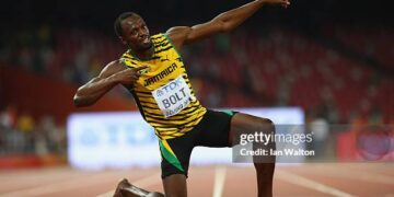 BEIJING, CHINA - AUGUST 27:  Usain Bolt of Jamaica celebrates after winning gold in the Men's 200 metres final during day six of the 15th IAAF World Athletics Championships Beijing 2015 at Beijing National Stadium on August 27, 2015 in Beijing, China.  (Photo by Ian Walton/Getty Images)