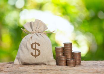 World Habitat Day,close up picture of a pile of coins and a sag of coin