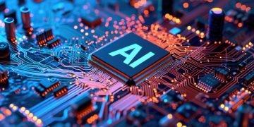 AI. Circuit board. Technology background, Central Computer Processors CPU concept..