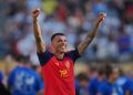 EAST RUTHERFORD, NEW JERSEY - JULY 19: Pedro Porro #12 of Spain celebrates during the FIFA World Cup 2026 Final match between Spain and Argentina at New York New Jersey Stadium on July 19, 2026 in East Rutherford, United States. (Photo by John Todd/ISI Photos/ISI Photos via Getty Images)