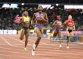 BUDAPEST, HUNGARY - SEPTEMBER 13: Melissa Jefferson-Wooden of Team United States reacts as she crossing the finish line to win the Women's 200 Metres Final during Day 3 of the World Athletics Ultimate Championship at National Athletics Centre on September 13, 2026 in Budapest, Hungary. (Photo by Matthias Hangst/Getty Images)