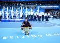 BEIJING, CHINA - OCTOBER 6: Novak Djokovic of Serbia pose with the trophy after winning against Alex De Minaur of Australia during their Men's Singles final match on day seven of China Open at the National Tennis Center on October 6, 2026 in Beijing, China. (Photo by Fred Lee/Getty Images)