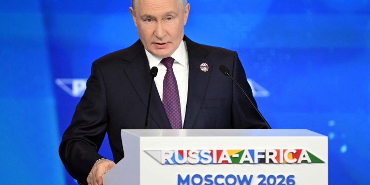 Russian President Vladimir Putin gives a speech during the Russia-Africa economic and humanitarian forum at the Gostiny Dvor conference centre in central Moscow, Russia, October 28, 2026. Igor Ivanko/Pool via REUTERS