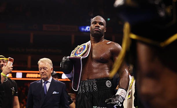 LONDON, ENGLAND - OCTOBER 17: Daniel Dubois looks on with the title belt after victory over Fabio Wardley in their WBO World Heavyweight title fight on the Daniel Dubois v Fabio Wardley 2: Run It Back fight card at The O2 Arena on October 17, 2026 in London, England. (Photo by Richard Heathcote/Getty Images)